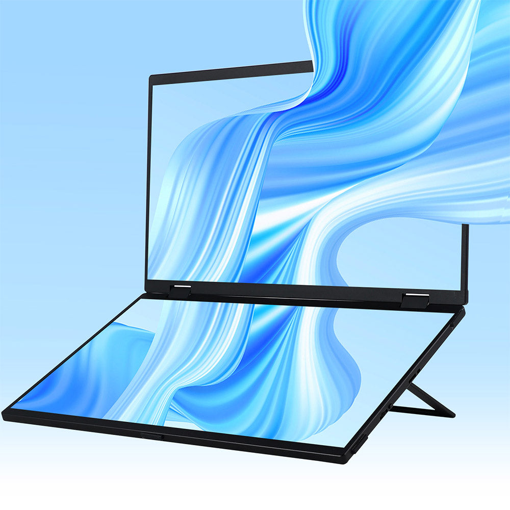 UPERFECT Delta 15.6-inch Dual Screen Portable Folding Monitor, 1920*1080 FHD IPS Screen, 60Hz Refresh Rate, 1000:1 Contrast Ratio, 360° Folding, Built-in Speaker, Built-in Stand &amp; VESA Mountable,  2*Full-Featured Type-C, 2* mini HDMI - EU Plug