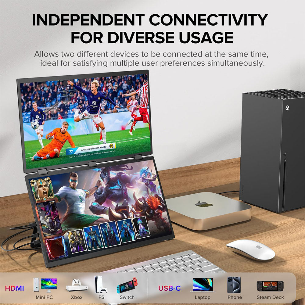 UPERFECT Delta Max 18.5-inch Dual Screen Portable Monitor, 1920*1080 IPS Screen, 100Hz Refresh Rate, 100% sRGB, Built-in Speaker, Driver Free, 360° Folding, Adjustable Stand &amp; VESA Mountable, Screen Extender for Laptop PC Phone Game Console - EU Plug