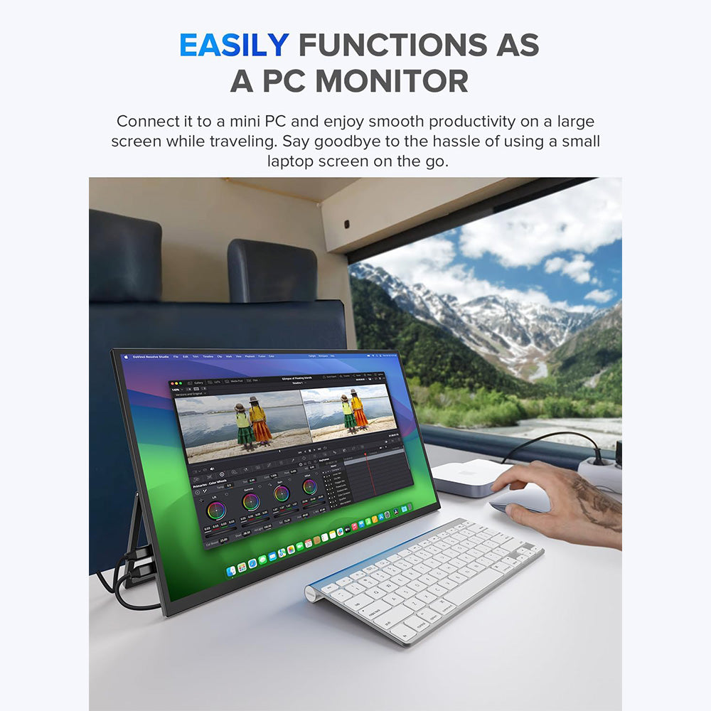 UPERFECT UMax22 22-inch Portable Monitor, 60Hz Refresh Rate, 2560*1440 IPS Screen, 100% sRGB, FreeSync, Built-in Speakers, Driver Free, HDR, Low Blue Light, 180° Adjustable Stand, 2*USB-C, 1*Mini HDMI, 1*Micro USB-B OTG, 1*Audio Jack - EU Plug