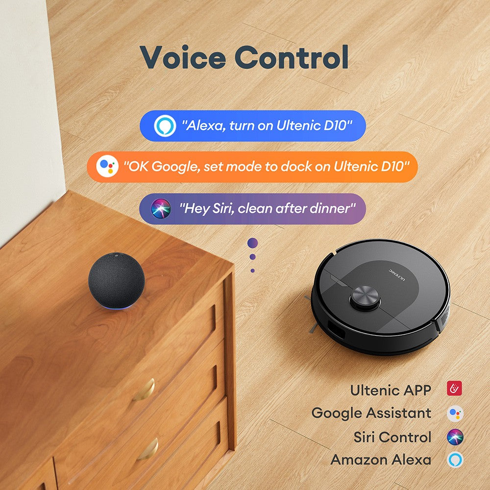 Ultenic D10 Robot Vacuum Cleaner, 15min LiDAR Quick Map, 4000Pa Suction, 120min Runtime, Carpet Auto-Boost, No-Go Zone, Time Scheduled, Siri/Alexa/APP Remote Control, for Hardwood, Tiles, Carpet, etc.