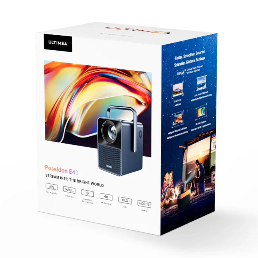 [ Netflix 1080P ] Ultimea Poseidon E40 Projector, 1000 ANSI Lumens, Android TV 11.0, 4K Decoding, Native 1080P, Dolby Audio, 6D Keystone Correction, Auto Focus, 2 x 10W Speakers, WiFi 6, Bluetooth 5.3