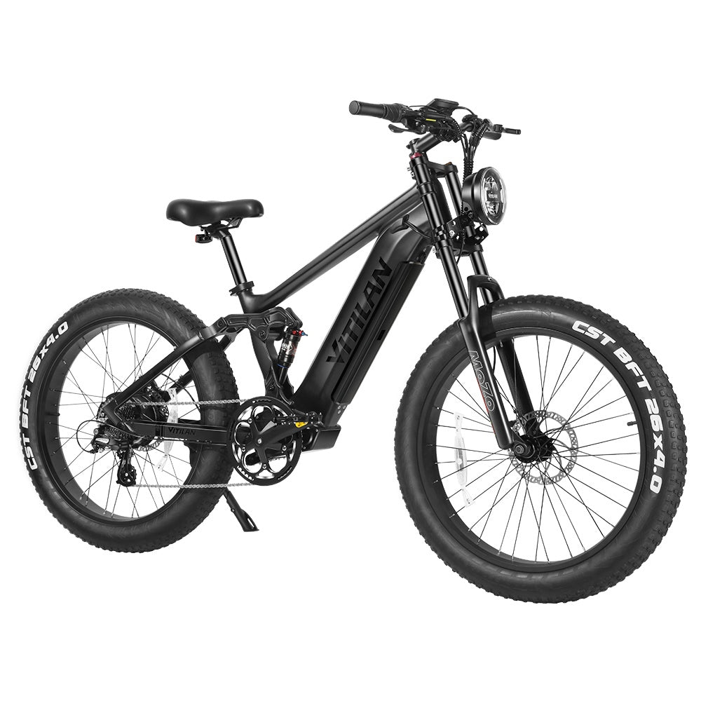 Vitilan T7 Mountain Electric Bike, 26*4.0-inch CST Fat Tires 750W Bafang Motor 48V 20Ah Battery 45 k/h Max Speed 100-120 km Range Backlit LCD Display Front &amp; Rear Hydraulic Disc Brakes SHIMANO 8-Speed - Black