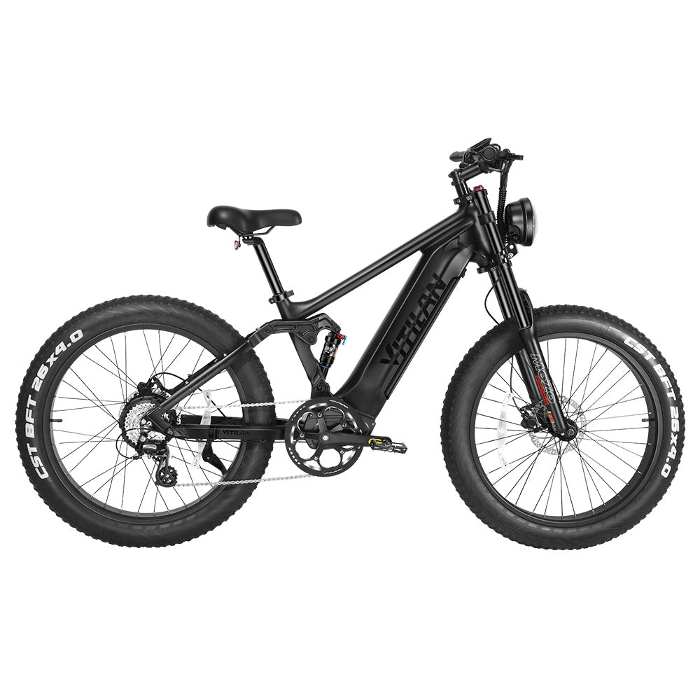 Vitilan T7 Mountain Electric Bike, 26*4.0-inch CST Fat Tires 750W Bafang Motor 48V 20Ah Battery 45 k/h Max Speed 100-120 km Range Backlit LCD Display Front &amp; Rear Hydraulic Disc Brakes SHIMANO 8-Speed - Black