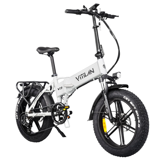 Vitilan V3 Electric Bike, 750W Brushless Motor, 48V 13Ah Battery, 20*4'' Fat Tires, 70km Range, Disc Brakes, Shimano 7 Speed, LCD Display - White