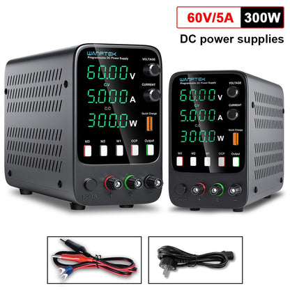 WANPTEK APS605H Programmable Regulated DC Power Supply, 60V 5A, Storage Memory Function, Encoder Adjustment, USB Fast Charge, 4-Digit Display, Low Ripple, Cooling Fan - EU Plug