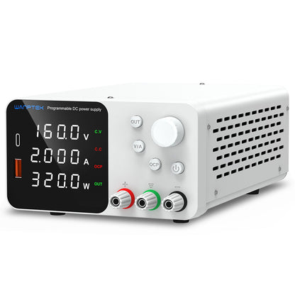 WANPTEK TPS1602 Adjustable Regulated DC Power Supply, 160V 2A, Encoder Adjustment, USB Type-C Fast Charging, 4-Digit Display, Low Noise, A/V Switching, Cooling Fan White - UK Plug