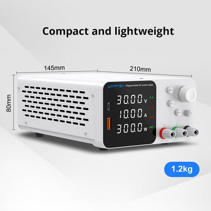 WANPTEK TPS3010 Adjustable Regulated DC Power Supply, 30V 10A, Encoder Adjustment, USB Type-C Fast Charge, 4-Digit Display, Low Noise, A/V Switching, Cooling Fan White - UK Plug