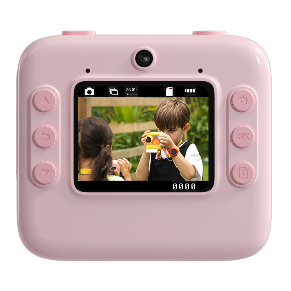 WOWKIDS K27 Kids Instant Print Camera, 48MP Front &amp; Rear Dual Cameras, 1080P Resolution, 4 Filters, 32GB TF Card, 1400mAh Battery - Pink