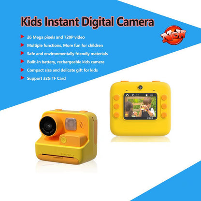 WOWKIDS K27 Kids Instant Print Camera, 48MP Front &amp; Rear Dual Cameras, 1080P Resolution, 4 Filters, 32GB TF Card, 1400mAh Battery - Pink