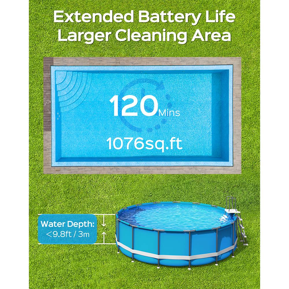 WYBOT A1 Cordless Pool Robot Vacuum, Double Filters, 120min Runtime, 2.5H Fast Charging, for Above Ground Flat-Bottom Pools, Black