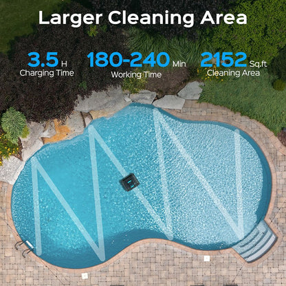 WYBOT C1 MAX Cordless Pool Robot Vacuum with APP, 180-240min Runtime, 3 Cleaning Modes, Wall Climbing, 65W Suction Power, Up to 2152sq.ft Area, Gray