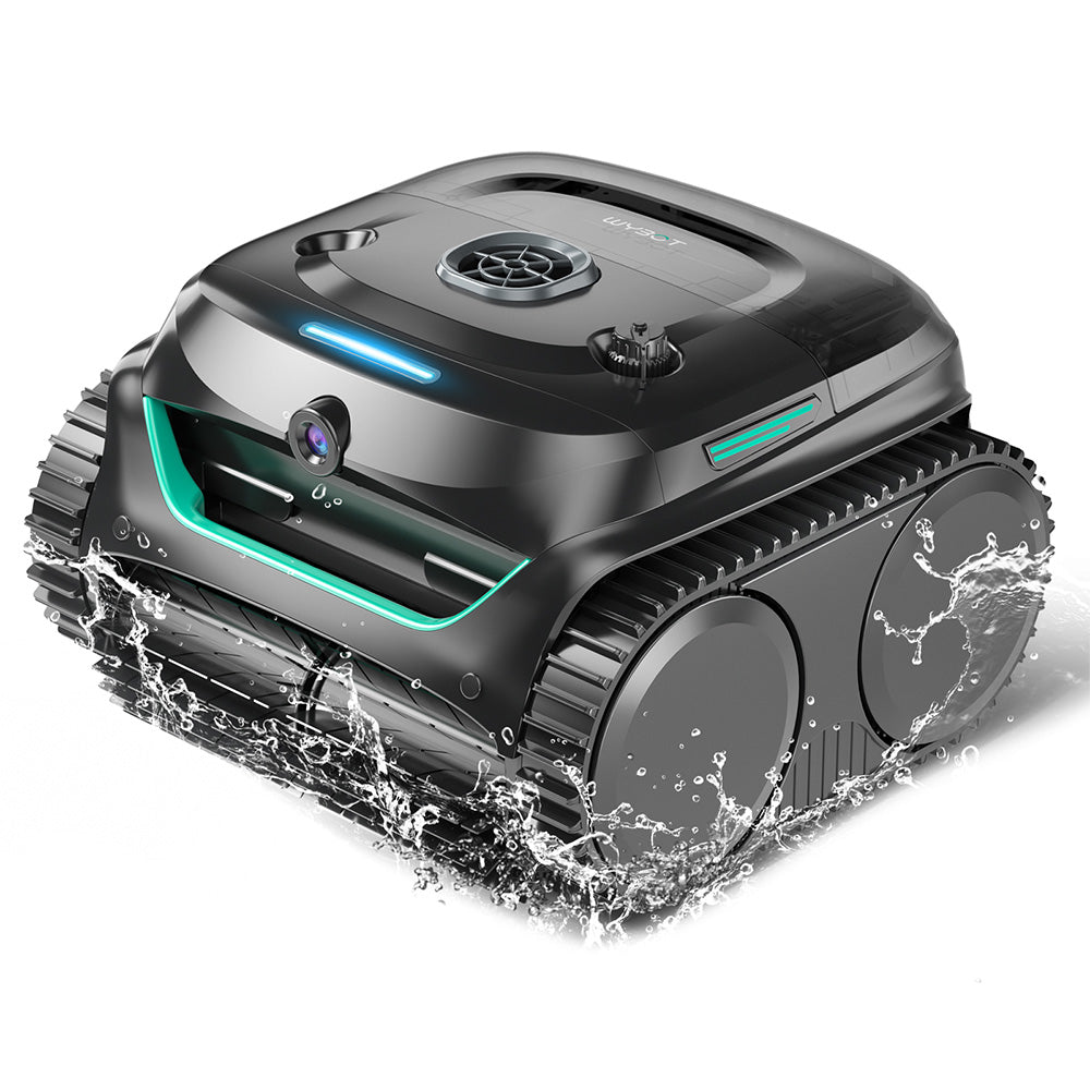 WYBOT C2 Vision Cordless Pool Robot Vacuum, Debris Detection with AI Camera, 8-in-1 Master Cleaning, Two-Layer Filtration, Brushless Motors for Powerful Suction, for Pools up to 1940Sq.ft, Black Green