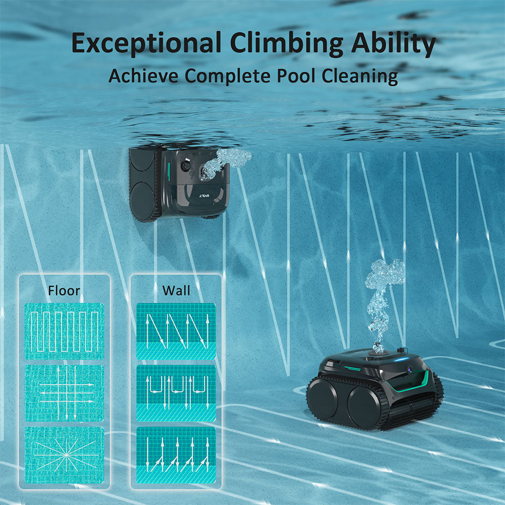 WYBOT C2 Vision Cordless Pool Robot Vacuum, Debris Detection with AI Camera, 8-in-1 Master Cleaning, Two-Layer Filtration, Brushless Motors for Powerful Suction, for Pools up to 1940Sq.ft, Black Green