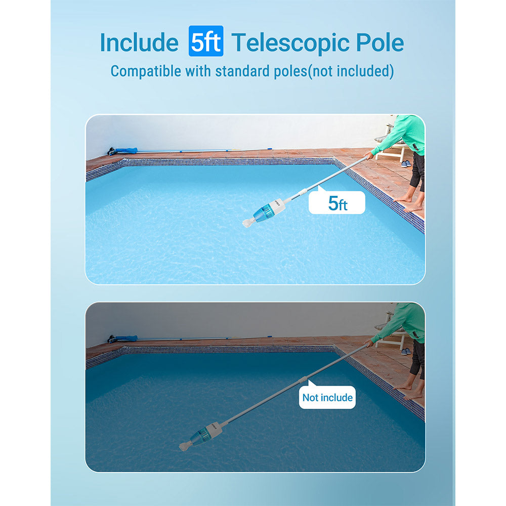 WYBOT HJ10P Handheld Pool Vacuum, Telescopic Pole Included, 25L/min Powerful Suction, 5200mAh Large Battery, Max. 60min Runtime, 0.5L Filter