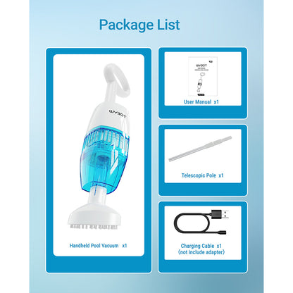 WYBOT HJ10P Handheld Pool Vacuum, Telescopic Pole Included, 25L/min Powerful Suction, 5200mAh Large Battery, Max. 60min Runtime, 0.5L Filter