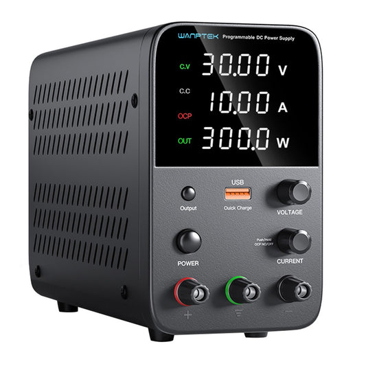 WANPTEK WPS3010 Programmable Regulated DC Power Supply, 30V 10A, Encoder Adjustment, USB Fast Charge, Intelligent Temperature Control, 4-Digit Display, Low Ripple, Low Noise Black - US Plug