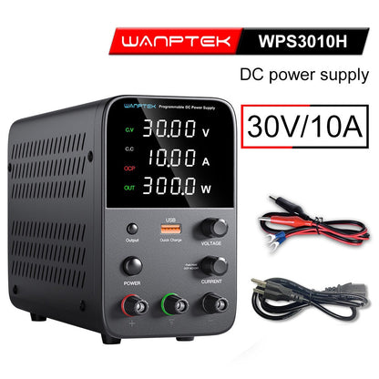 WANPTEK WPS3010 Programmable Regulated DC Power Supply, 30V 10A, Encoder Adjustment, USB Fast Charge, Intelligent Temperature Control, 4-Digit Display, Low Ripple, Low Noise Black - US Plug