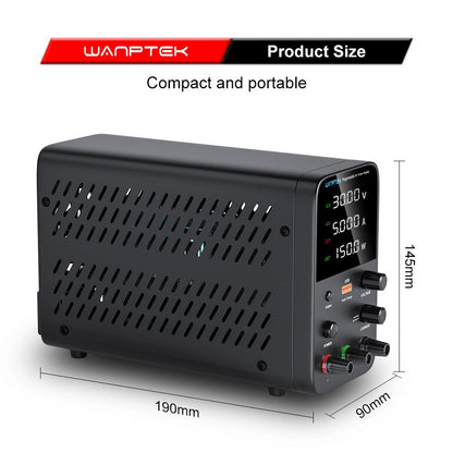 WANPTEK WPS305 Programmable Regulated DC Power Supply, 30V 5A, Encoder Adjustment, USB Fast Charge, Intelligent Temperature Control, 4-Digit Display, Low Ripple, Low Noise Black - EU Plug