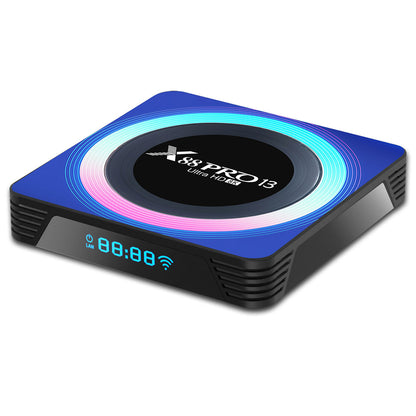 X88 Pro 13 Android 13 TV Box, RK3528 Quad-core, 2GB RAM 16GB ROM, Support 8K Video Decoding, Bluetooth 5.0, WiFi 6, 1*USB3.0, 1*USB2.0, 1*HDMI, 1*RJ451, 1*Micro SD Card