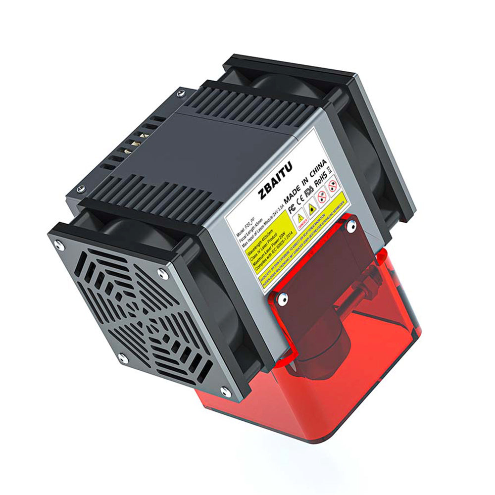 ZBAITU F20-VF 20W Laser Module, Air Assist, Fixed-focus, 0.08x0.08mm Spot, 0.01mm Accuracy, Dual Fans