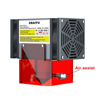 ZBAITU F20-VF 20W Laser Module, Air Assist, Fixed-focus, 0.08x0.08mm Spot, 0.01mm Accuracy, Dual Fans
