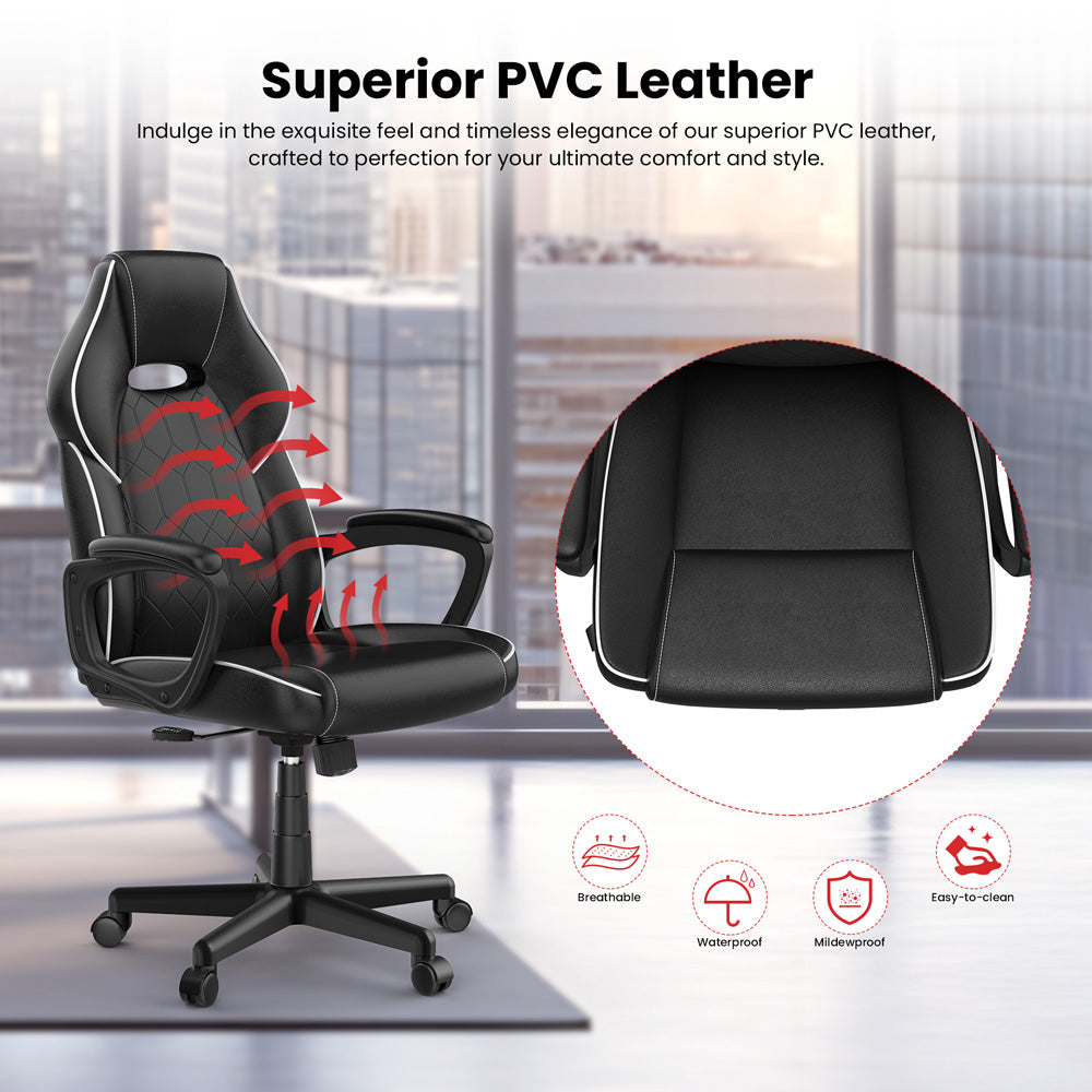 ACGAM CG-4850 Gaming-Bürostuhl, Standardausführung, ergonomisches Design, flexible Neigungsspannung und Höhenverstellung, hochwertiges PVC-Leder, elegante gepolsterte Armlehnen, 360° leichtgängige Drehfunktion