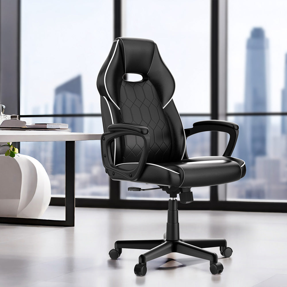 ACGAM CG-4850 Gaming-Bürostuhl, Standardausführung, ergonomisches Design, flexible Neigungsspannung und Höhenverstellung, hochwertiges PVC-Leder, elegante gepolsterte Armlehnen, 360° leichtgängige Drehfunktion