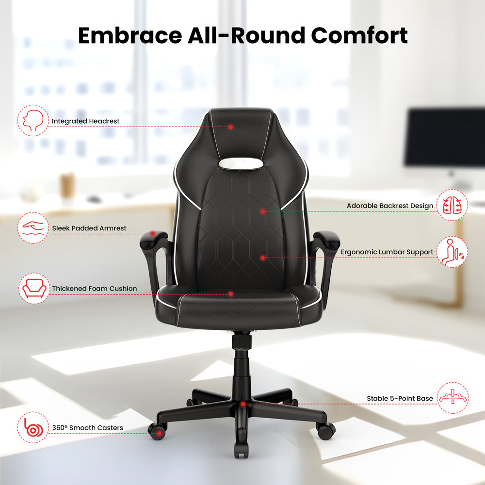 ACGAM CG-4850 Gaming-Bürostuhl, Standardausführung, ergonomisches Design, flexible Neigungsspannung und Höhenverstellung, hochwertiges PVC-Leder, elegante gepolsterte Armlehnen, 360° leichtgängige Drehfunktion