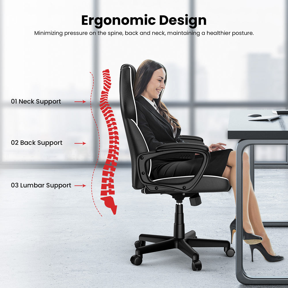 ACGAM CG-4850 Gaming-Bürostuhl, Standardausführung, ergonomisches Design, flexible Neigungsspannung und Höhenverstellung, hochwertiges PVC-Leder, elegante gepolsterte Armlehnen, 360° leichtgängige Drehfunktion
