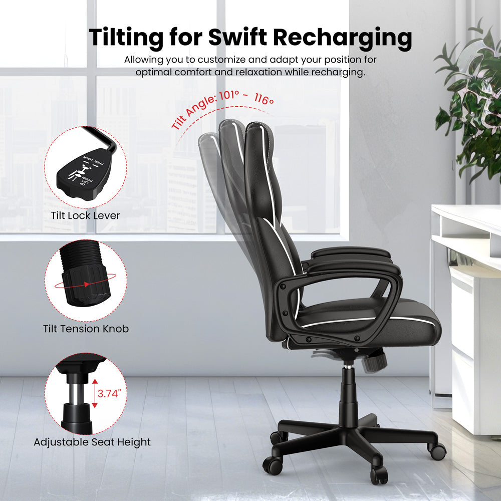 ACGAM CG-4850 Gaming-Bürostuhl, Standardausführung, ergonomisches Design, flexible Neigungsspannung und Höhenverstellung, hochwertiges PVC-Leder, elegante gepolsterte Armlehnen, 360° leichtgängige Drehfunktion