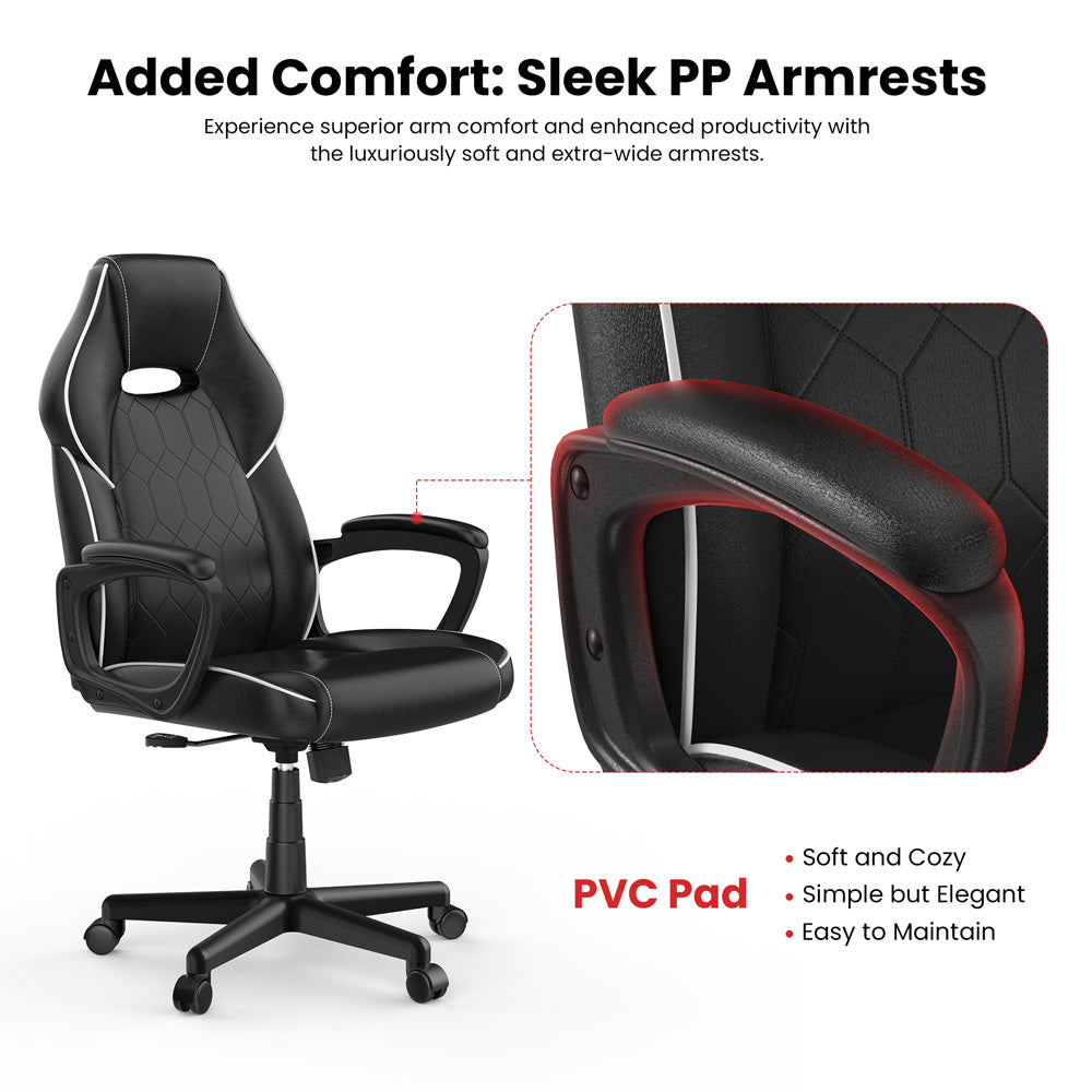 ACGAM CG-4850 Gaming-Bürostuhl, Standardausführung, ergonomisches Design, flexible Neigungsspannung und Höhenverstellung, hochwertiges PVC-Leder, elegante gepolsterte Armlehnen, 360° leichtgängige Drehfunktion