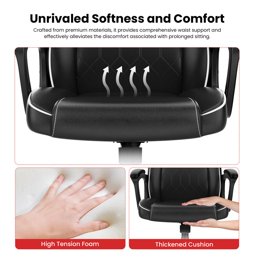 ACGAM CG-4850 Gaming-Bürostuhl, Standardausführung, ergonomisches Design, flexible Neigungsspannung und Höhenverstellung, hochwertiges PVC-Leder, elegante gepolsterte Armlehnen, 360° leichtgängige Drehfunktion