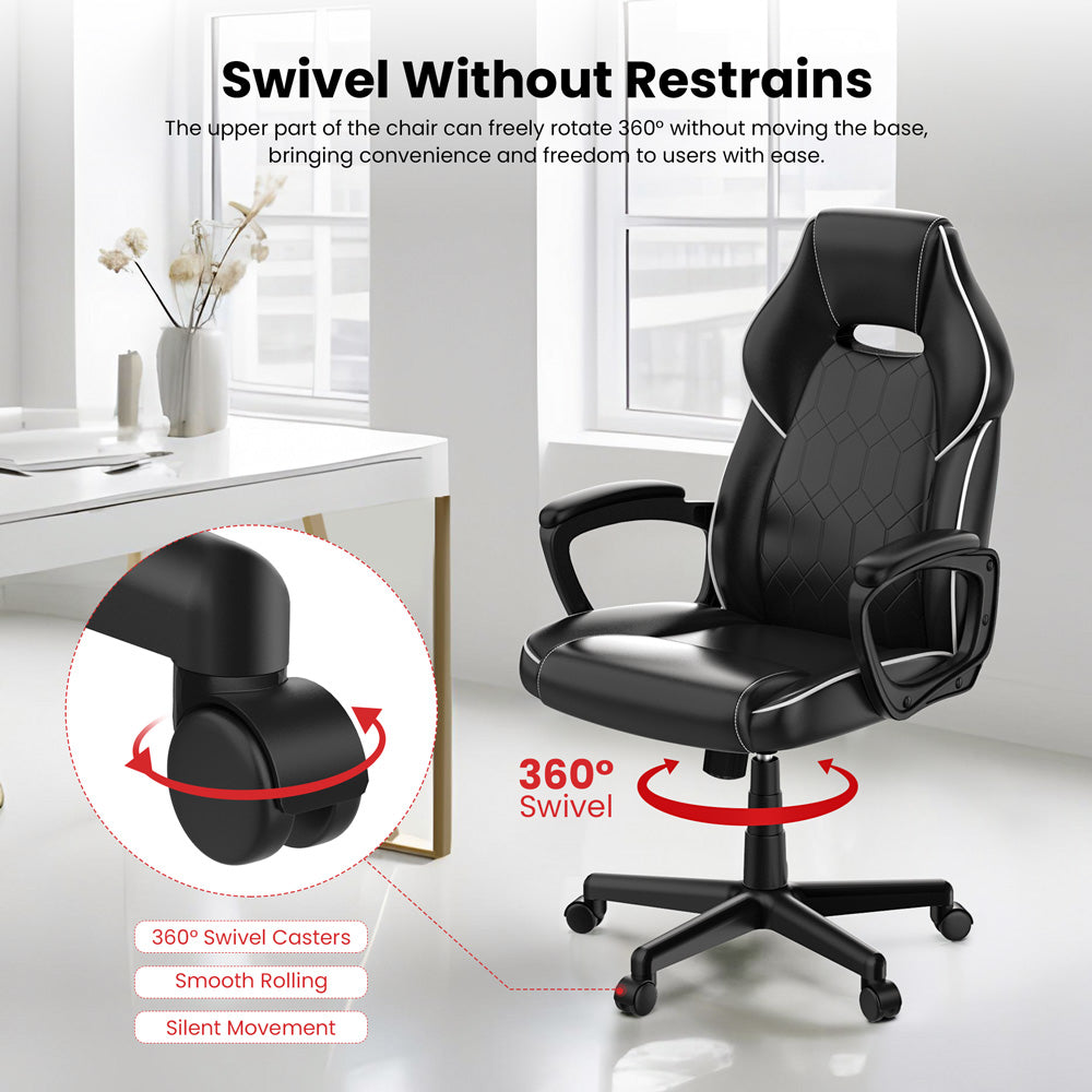 ACGAM CG-4850 Gaming-Bürostuhl, Standardausführung, ergonomisches Design, flexible Neigungsspannung und Höhenverstellung, hochwertiges PVC-Leder, elegante gepolsterte Armlehnen, 360° leichtgängige Drehfunktion
