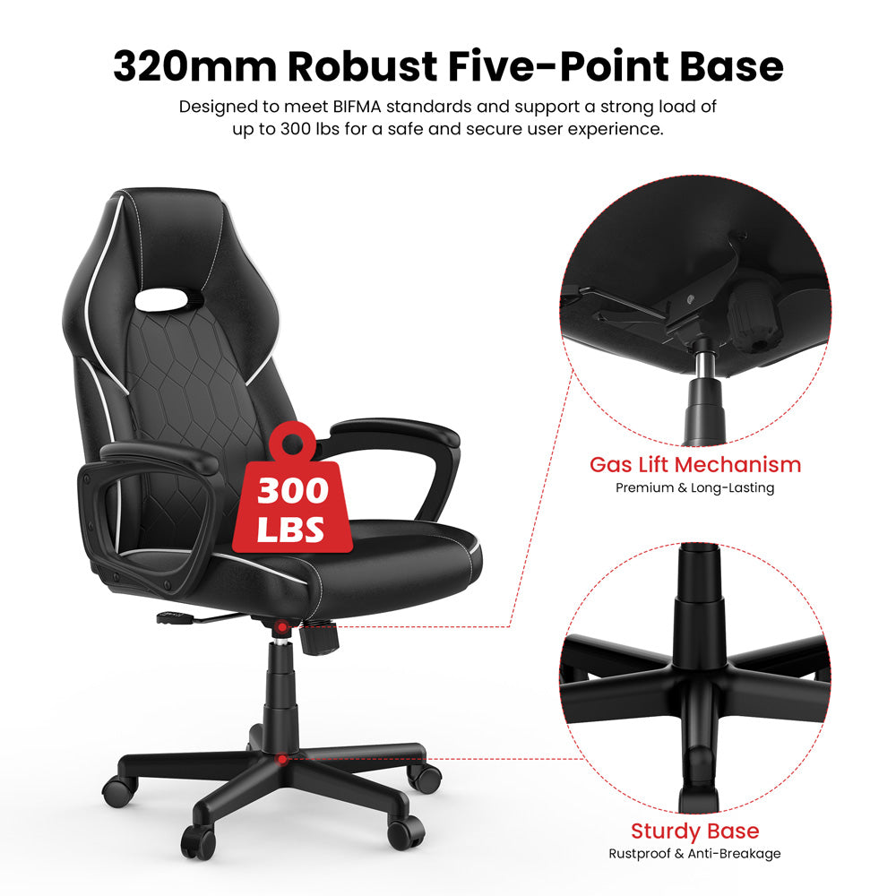 ACGAM CG-4850 Gaming-Bürostuhl, Standardausführung, ergonomisches Design, flexible Neigungsspannung und Höhenverstellung, hochwertiges PVC-Leder, elegante gepolsterte Armlehnen, 360° leichtgängige Drehfunktion