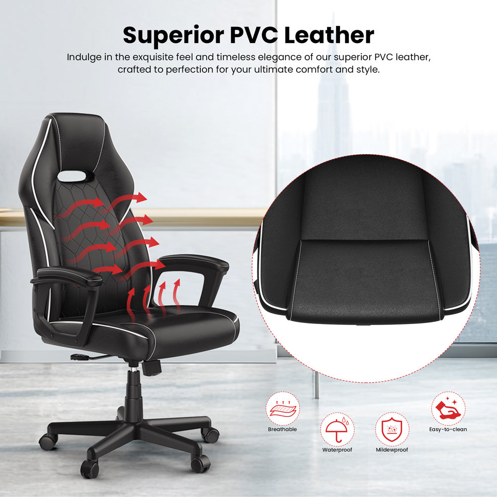 ACGAM CG-5354 Gaming-Bürostuhl XL-Version, ergonomisches Design, flexible Neigungsspannung und Höhenverstellung, hochwertiges PVC-Leder, elegante gepolsterte Armlehnen, 360° leichtgängige Drehfunktion