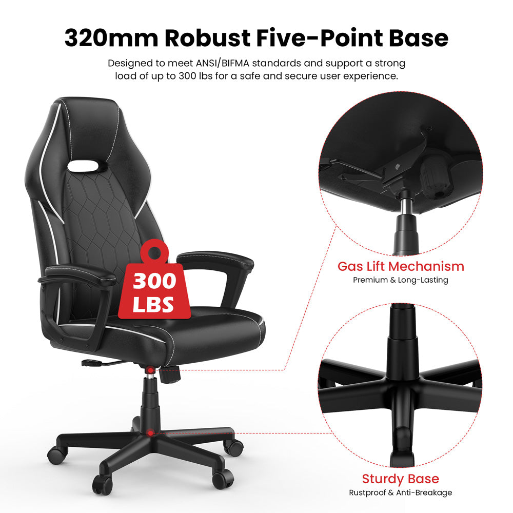 ACGAM CG-5354 Gaming-Bürostuhl XL-Version, ergonomisches Design, flexible Neigungsspannung und Höhenverstellung, hochwertiges PVC-Leder, elegante gepolsterte Armlehnen, 360° leichtgängige Drehfunktion