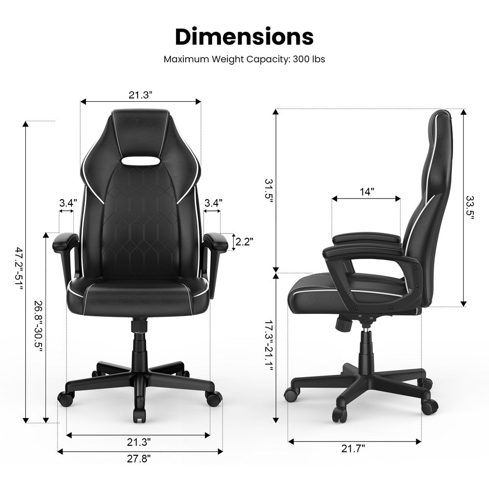 ACGAM CG-5354 Gaming-Bürostuhl XL-Version, ergonomisches Design, flexible Neigungsspannung und Höhenverstellung, hochwertiges PVC-Leder, elegante gepolsterte Armlehnen, 360° leichtgängige Drehfunktion