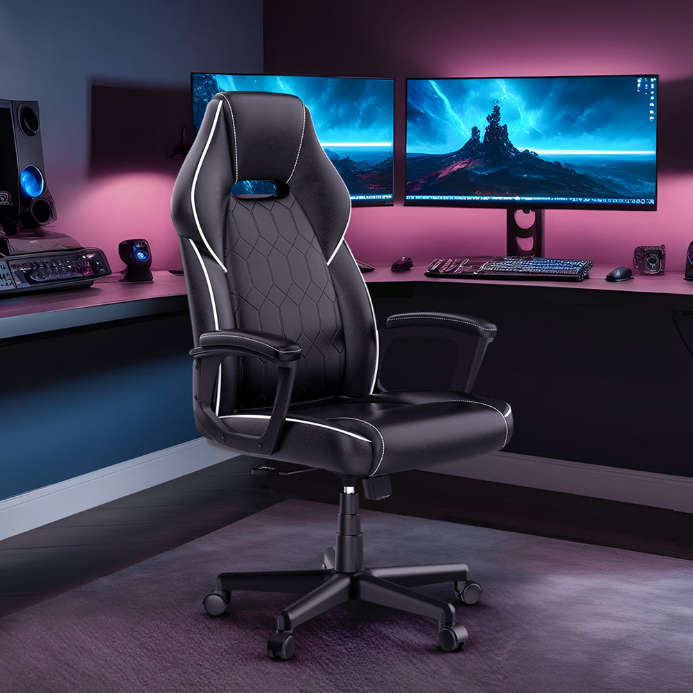 ACGAM CG-5354 Gaming-Bürostuhl XL-Version, ergonomisches Design, flexible Neigungsspannung und Höhenverstellung, hochwertiges PVC-Leder, elegante gepolsterte Armlehnen, 360° leichtgängige Drehfunktion