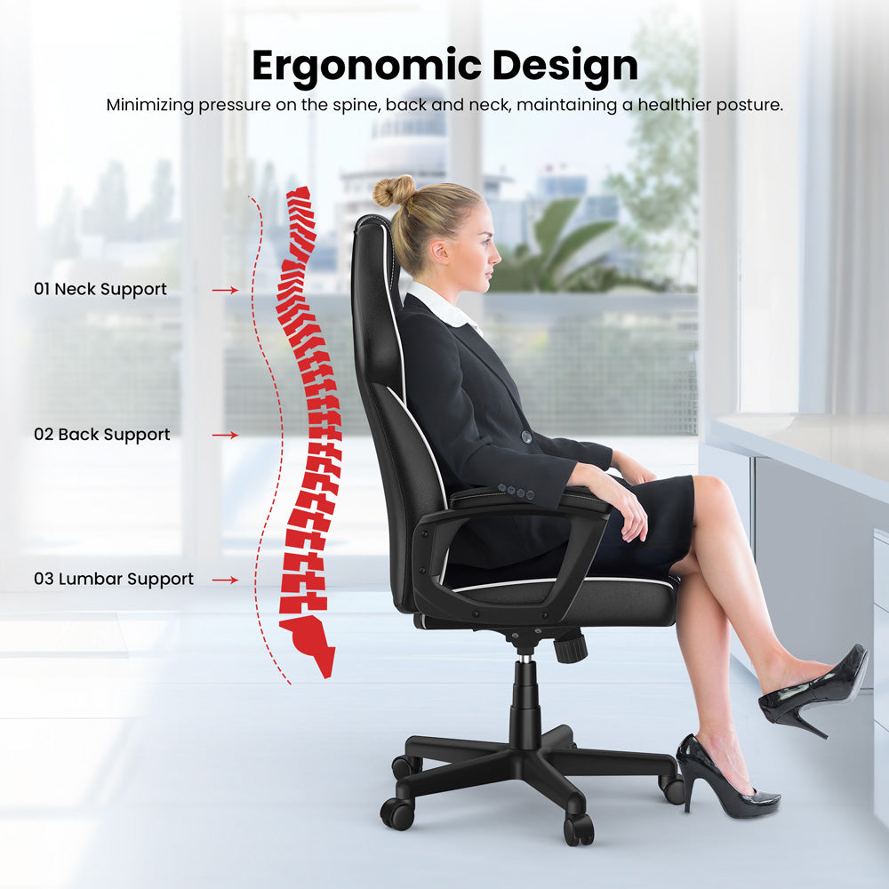 ACGAM CG-5354 Gaming-Bürostuhl XL-Version, ergonomisches Design, flexible Neigungsspannung und Höhenverstellung, hochwertiges PVC-Leder, elegante gepolsterte Armlehnen, 360° leichtgängige Drehfunktion