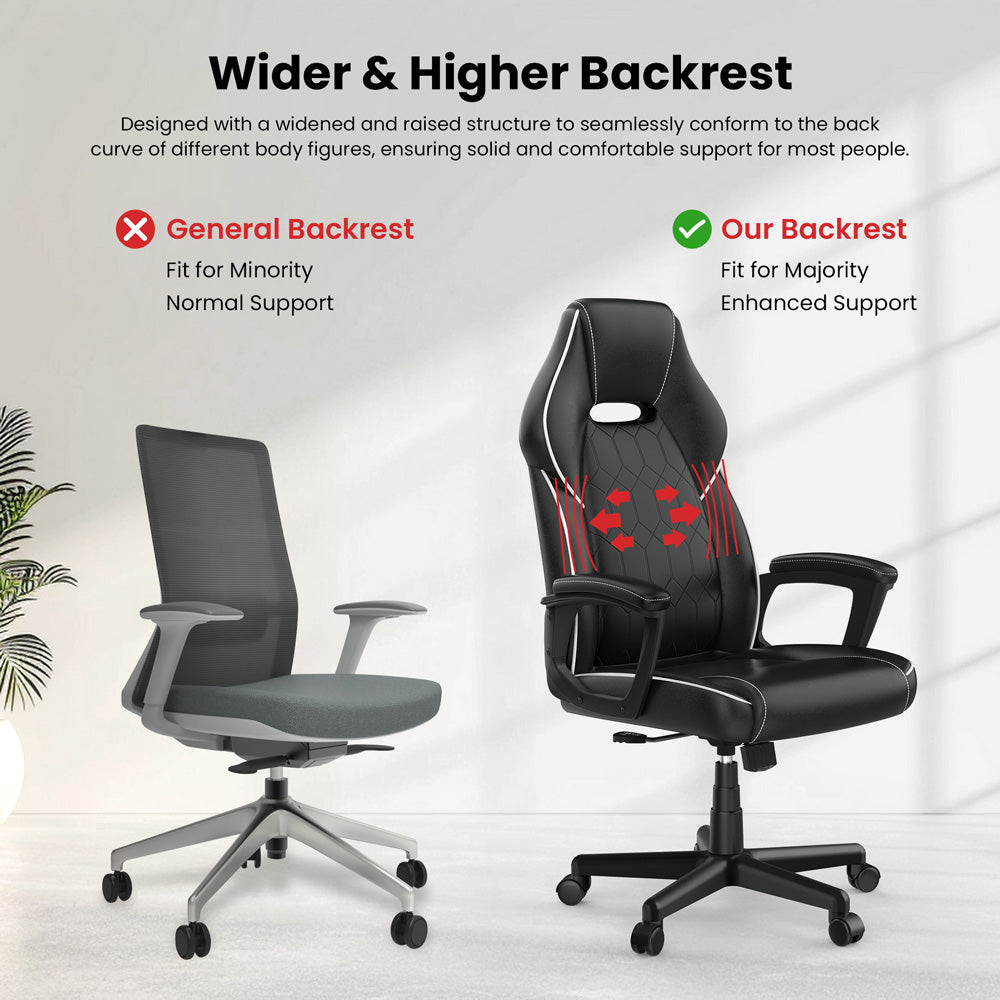 ACGAM CG-5354 Gaming-Bürostuhl XL-Version, ergonomisches Design, flexible Neigungsspannung und Höhenverstellung, hochwertiges PVC-Leder, elegante gepolsterte Armlehnen, 360° leichtgängige Drehfunktion