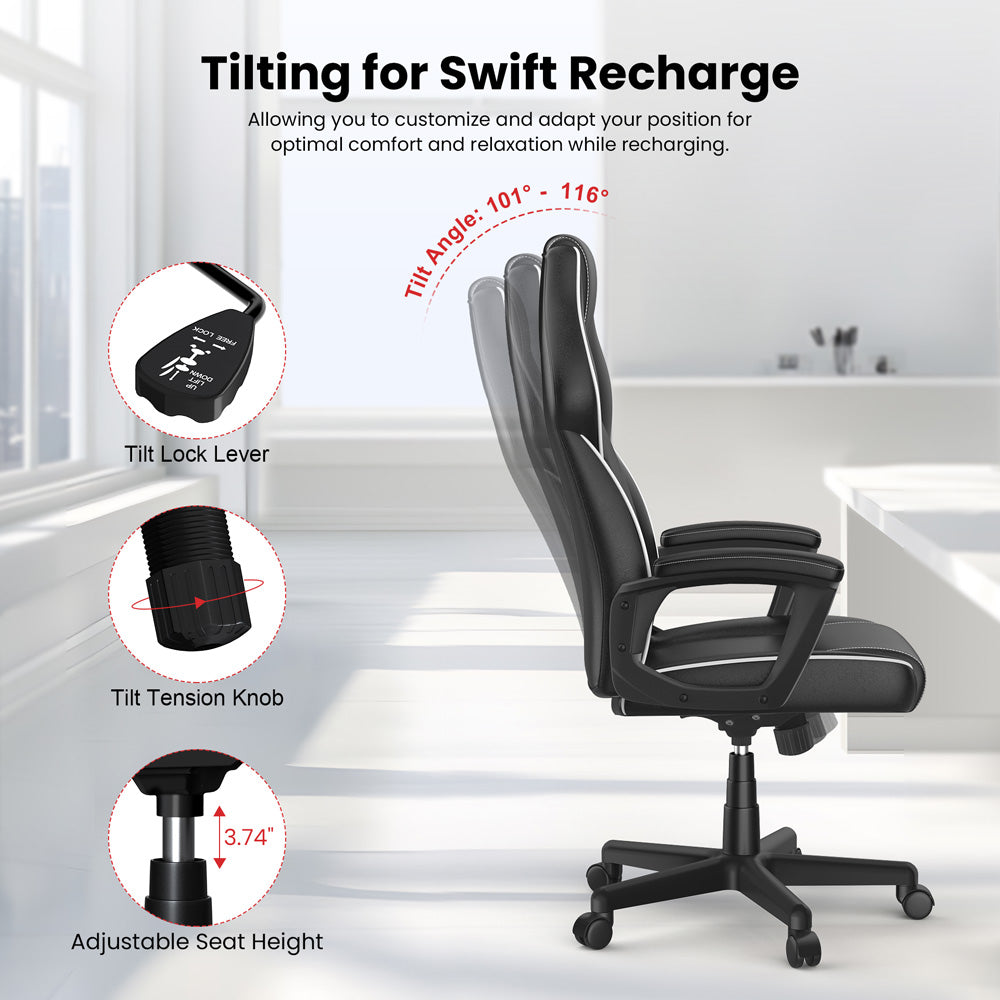 ACGAM CG-5354 Gaming-Bürostuhl XL-Version, ergonomisches Design, flexible Neigungsspannung und Höhenverstellung, hochwertiges PVC-Leder, elegante gepolsterte Armlehnen, 360° leichtgängige Drehfunktion