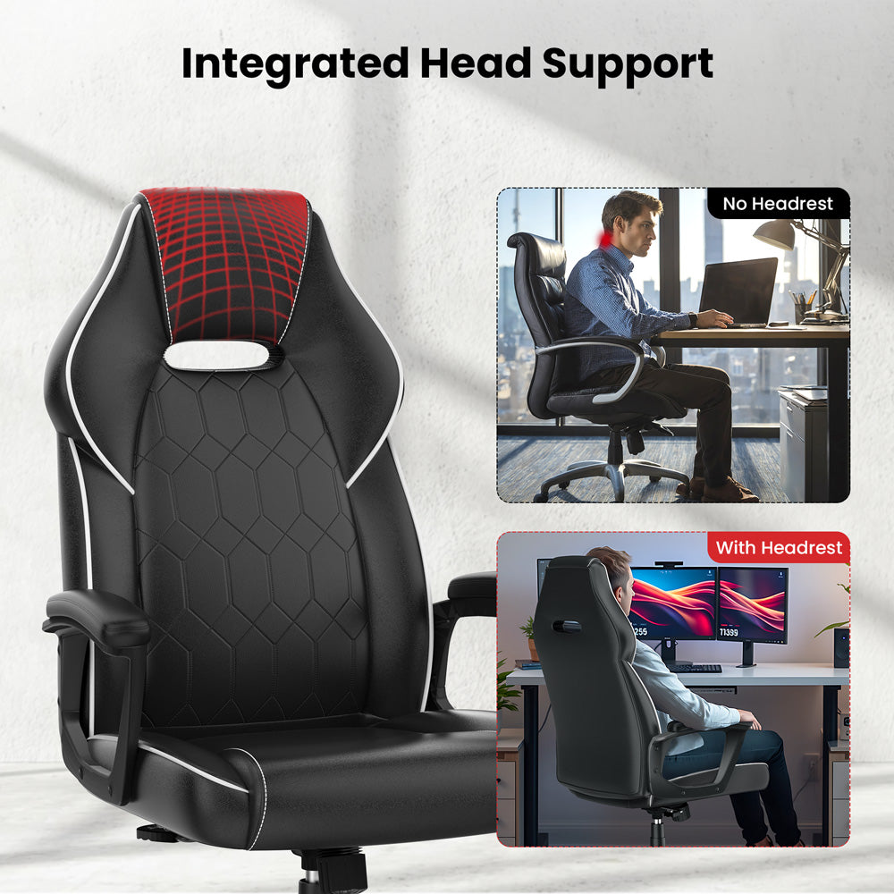ACGAM CG-5354 Gaming-Bürostuhl XL-Version, ergonomisches Design, flexible Neigungsspannung und Höhenverstellung, hochwertiges PVC-Leder, elegante gepolsterte Armlehnen, 360° leichtgängige Drehfunktion