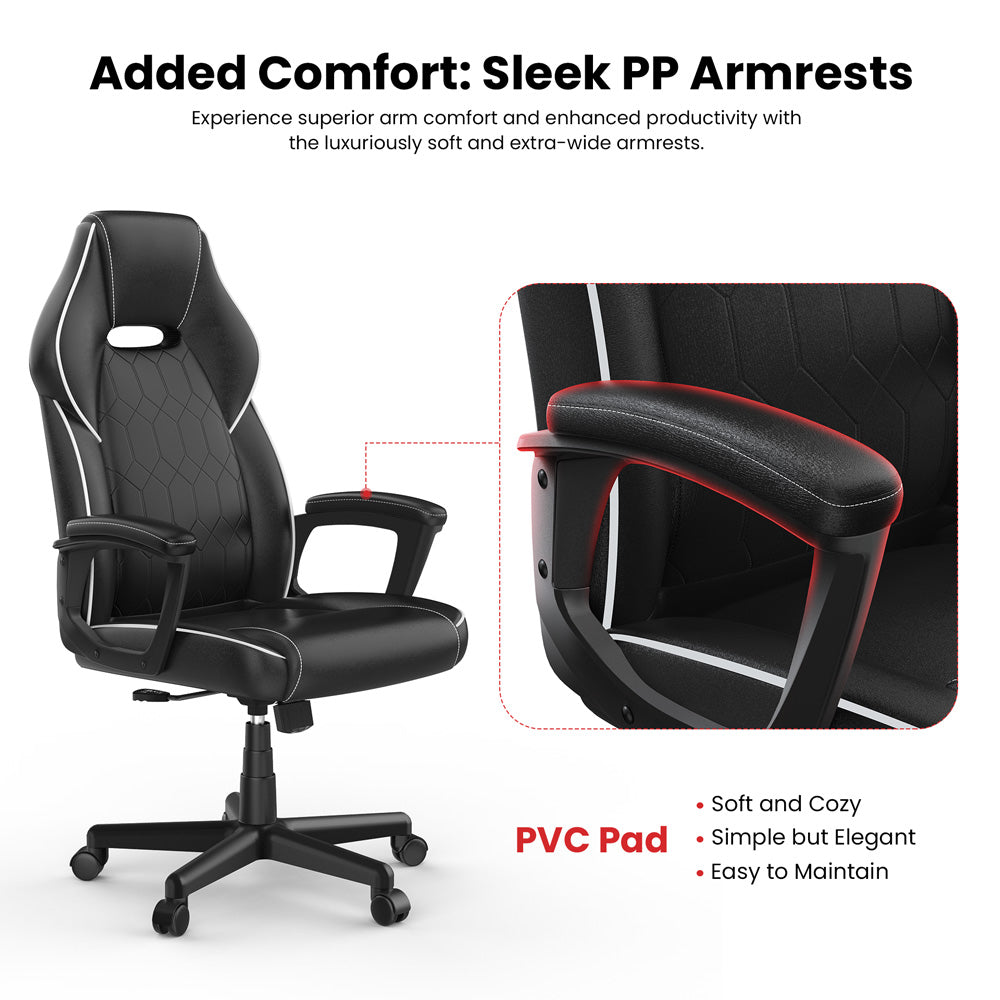 ACGAM CG-5354 Gaming-Bürostuhl XL-Version, ergonomisches Design, flexible Neigungsspannung und Höhenverstellung, hochwertiges PVC-Leder, elegante gepolsterte Armlehnen, 360° leichtgängige Drehfunktion