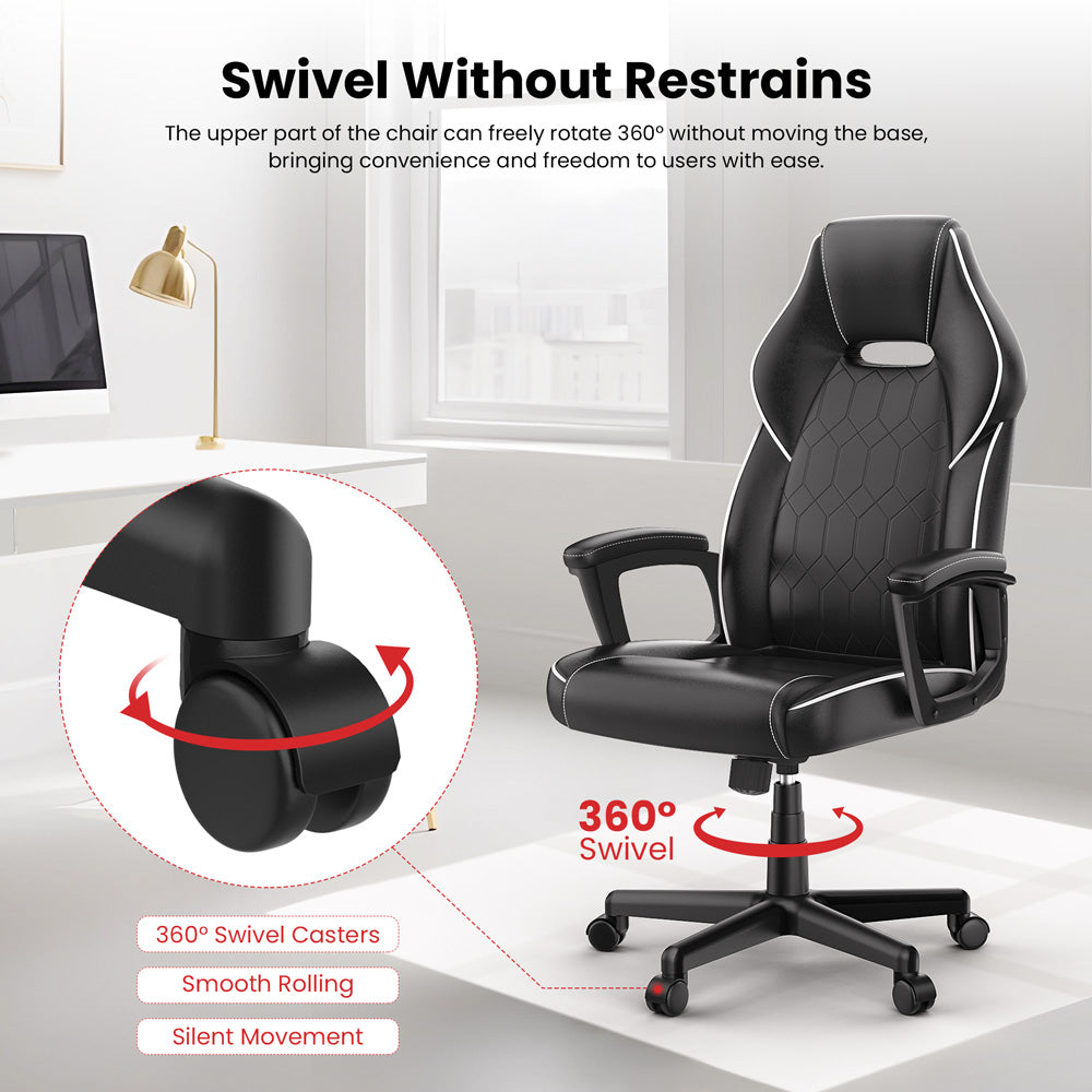 ACGAM CG-5354 Gaming-Bürostuhl XL-Version, ergonomisches Design, flexible Neigungsspannung und Höhenverstellung, hochwertiges PVC-Leder, elegante gepolsterte Armlehnen, 360° leichtgängige Drehfunktion