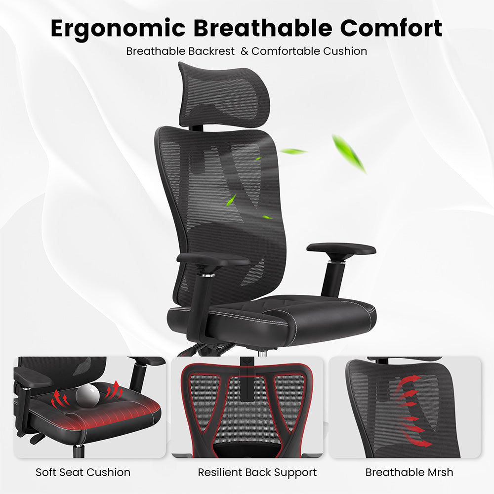 ACGAM CG-5455M Ergonomischer Gaming-Bürostuhl, PVC-Sitzkissen, verstellbare Armlehnen und Kopfstütze, 4D-Lendenwirbelstütze, synchronisierte Rückenlehne