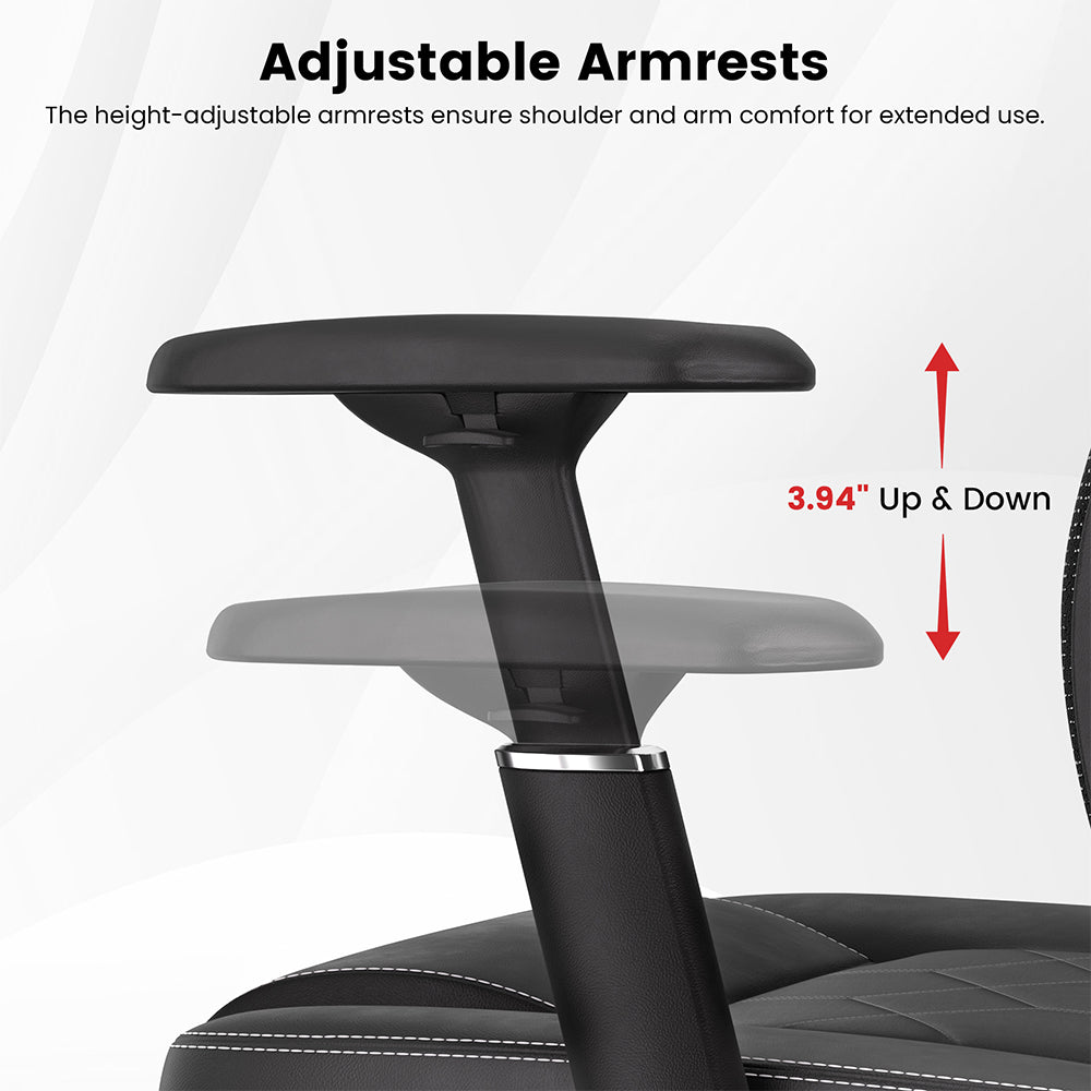 ACGAM CG-5455M Ergonomischer Gaming-Bürostuhl, PVC-Sitzkissen, verstellbare Armlehnen und Kopfstütze, 4D-Lendenwirbelstütze, synchronisierte Rückenlehne
