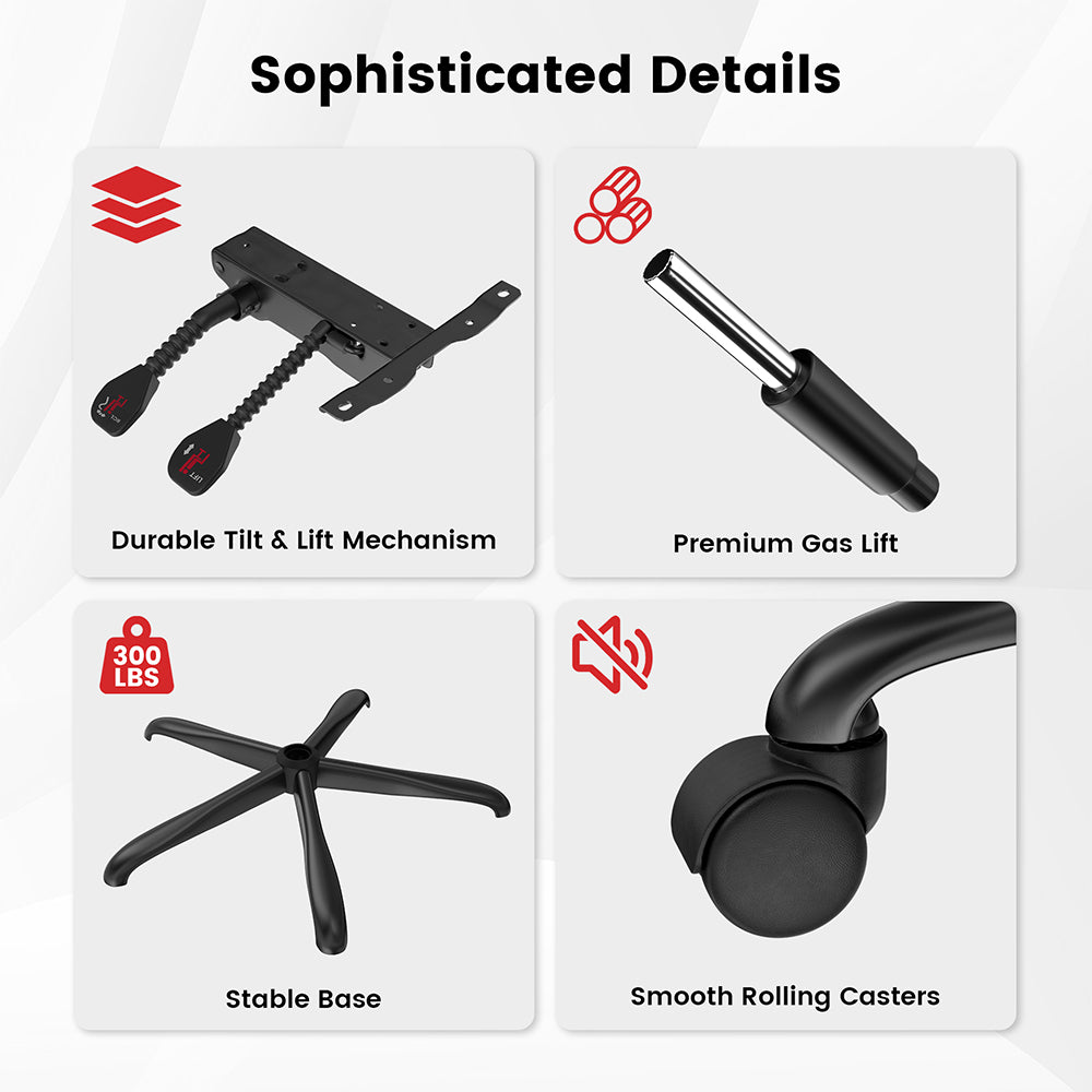 ACGAM CG-5455M Ergonomischer Gaming-Bürostuhl, PVC-Sitzkissen, verstellbare Armlehnen und Kopfstütze, 4D-Lendenwirbelstütze, synchronisierte Rückenlehne
