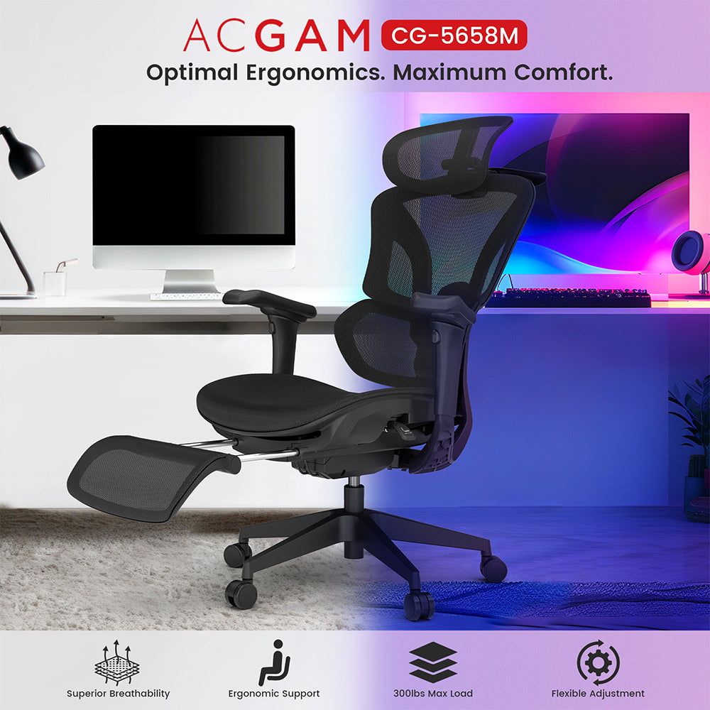 ACGAM CG-5658M Ergonomic Gaming Office Chair with 4D Adjustable Armrest, Lumbar Support, Adjustable Headrest