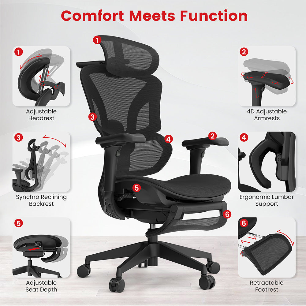 ACGAM CG-5658M Ergonomic Gaming Office Chair with 4D Adjustable Armrest, Lumbar Support, Adjustable Headrest
