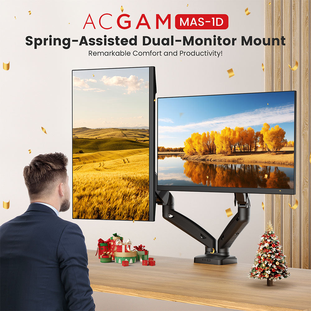 ACGAM MAS-1D Federunterstützte Dual-Monitorhalterung mit flexiblem Winkel und Installation